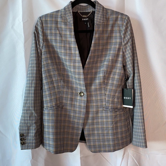 DKNY Houndstooth Collarless Blazer Jacket - Picture 3 of 9